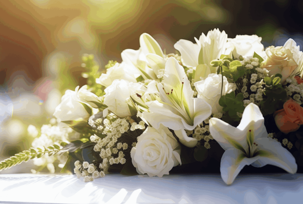 Fleurs de deuil pour une tombe